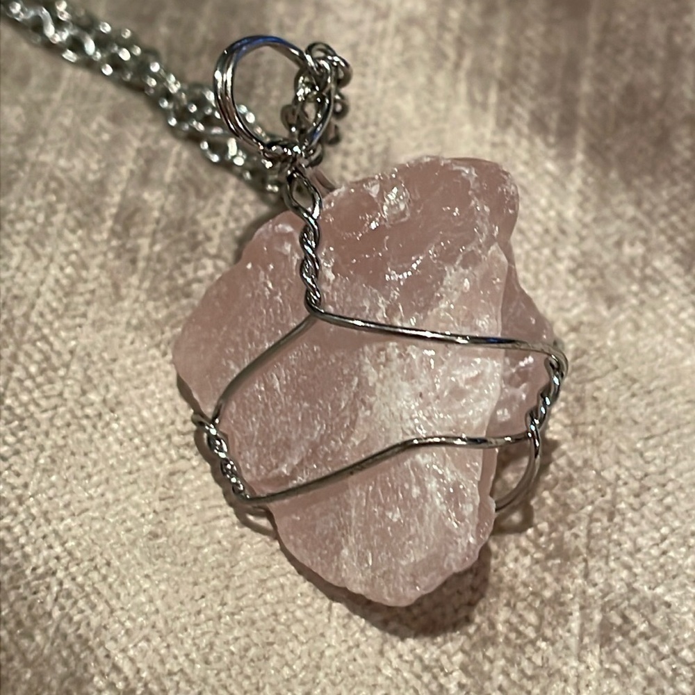 Chunky Rose Quartz Natural Crystal Necklace
